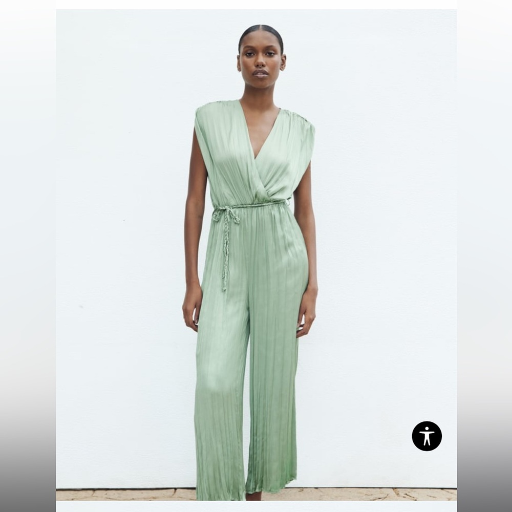Zara WOVEN BELT SATIN EFFECT JUMPSUIT
